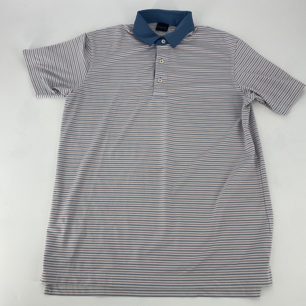 Men's Blue-Trim Striped Polo Shirt